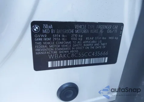 2012 BMW 750Li xDrive from USA, damaged, VIN WBAKC8C55CC435666